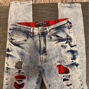 Modern Culture Jeans Women's Sz 29x28 VTG Acid Wash patched Distressed Skinny